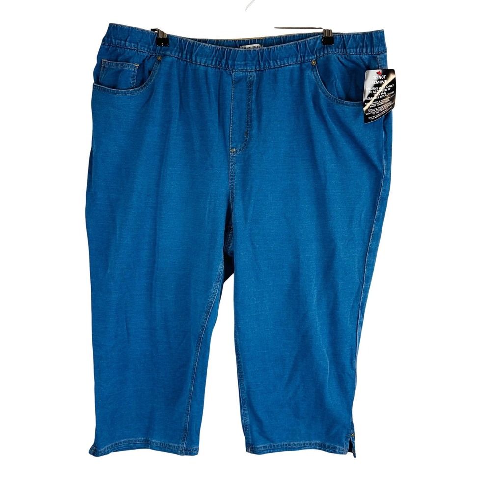 New Catherines Womans 2X Knit Jean Pull On Blue Stretch Pockets Comfort Waist